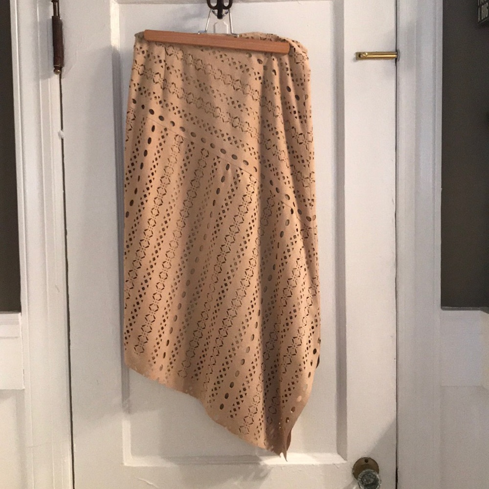 Laser-cut “suede” skirt.